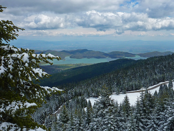 Snow in Plastiras Lake Mountains